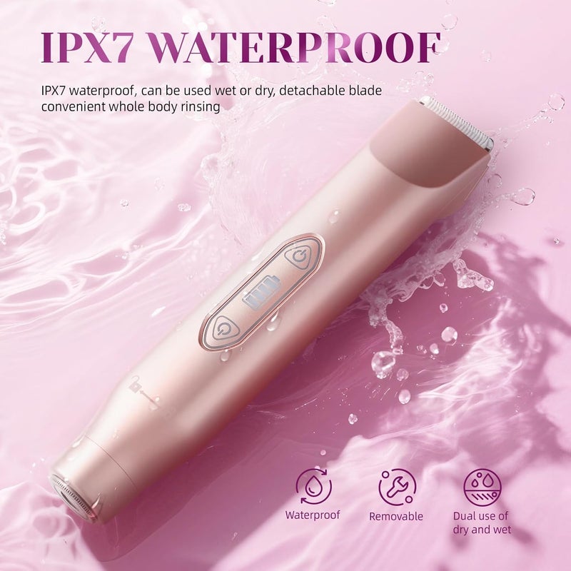 IHOWIN Bikini Trimmer for Women，3 in 1 Electric Razor with Ceramic Blades, IPX7 Waterproof, USB Rechargeable, Painless Hair Removal for Face，Body，Bikini Area, Travel Grooming Kit (Rose Gold) - Image 4